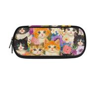 POLERO Cat Pencil Case for Girls Cute School Supplies Pen Case with Compartments Floral Pencil Pouch