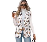 POLERO Chicken Blazer Vest for Women Sleeveless Suit Vest Lapel Collar Jacket Waistcoat Top Chicken Farm Animals Coat Hen Rooster Print Outwear Size XL