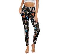 POLERO Chicken Leggings for Women Casual Workout Yoga Pants with Pockets Chicken Farm Animal Hen Rooster Floral Leggings Size M