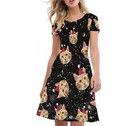POLERO Christmas Cat Dress for Women Cat Lovers Cute Cats Xmas Midi Dress Short Sleeve Sundress A-Line Party Dress 4XL