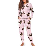 POLERO Christmas Dachshund Pajamas for Women Sausage Dog Lovers Cute Holiday Pjs Set 2 Piece Xmas Sleepwear Long Sleeve Tops with Pants for Party Size S