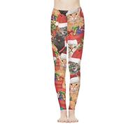 POLERO Christmas Yoga Pants High Waist Leggings for Women Cute Cat Xmas Tight Leggings for Tummy Control - 2XL