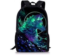POLERO Cool Wolf Floral School Backpack Kids Large School Bag Student Daypack for Boys Girls Gift Schoolbag