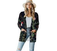 POLERO Cottagecore Floral Cardigan for Women Casual Lightweight Long Sleeve Coat Open Front Cardigans with Pockets Vintage Outfits Size 2XL