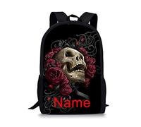 POLERO Custom Backpack with Name Skull Schoolbag Personalized Back to Schooll Gift Bookbag for Boys Girls Women Men