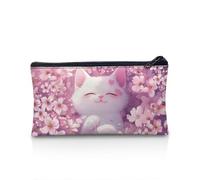 POLERO Cute Cat Pencil Case for Girls Back to School Supplies Slim Pencil Box Cherry Blossom Floral Bag
