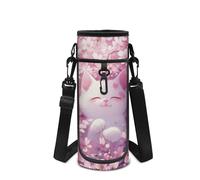 POLERO Cute Cat Water Bottle Holder for Girls Cherry Blossom Water Bottle Carrier with Shoulder Strap for Sports Gym School
