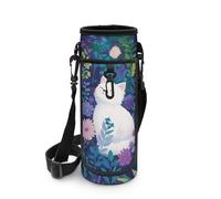 POLERO Cute Cat Water Bottle Sling Holder for Girls Floral Drink Bottle Carrier with Shoulder Strap for School Camping