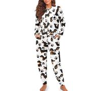 POLERO Cute Dachshund Pjs for Women Sausage Dog Lovers Pajamas Long Sleeve Top and Pants Soft Sleep Set 2 Piece Loungewear Outfits Size S