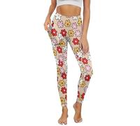 POLERO Cute Hippie Floral Women's Leggings 70s Activewear Plus Size Workout Leggings with Pockets for Yoga Running Size XL