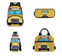 POLERO Cute Kids School Backpack Lunch Cooler Bags Water Bottle Cover Pencil Cases Pen Bag Pouch Holder Travel Daypack, School Bus, One Size