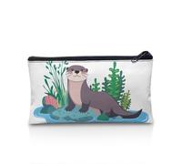POLERO Cute Otter Pencil Case Kids School Supplies Slim Pen Pouch Zipper Stationery Organiser