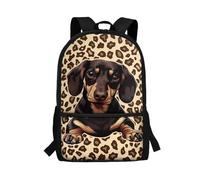 POLERO Dachshund Backpack for School Bags Sausage Dog Rucksack Leopard Print Cute Book Bag Lightweight