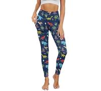POLERO Dinosaur Leggings for Women Dino Lovers High Waist Yoga Pants with Pockets Butt Lifting Tummy Control Athletic Pants Size 3XL