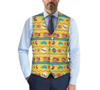 POLERO Festival Easter Suit Vest for Men Vintage Dress Vests Lightweight Sleeveless V Neck Formal Waistcoat Vest Party Vests Size M