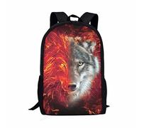 POLERO Fire Wolf Backpack for Boys Girls Kids Wolves School Daypack Lightweight Rucksack for Travel