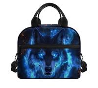 POLERO Fire Wolf Lunch Box Boys Lunch Bag Back to School Kids Small Lunchbox with Adjustable Shoulder Strap