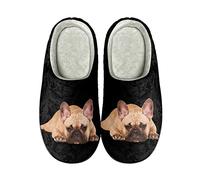 POLERO French Bulldog Slipper for Women Men Cute Dog House Shoes for Dog Lovers Slip On Winter Warm Fluffy Slippers 39-40EU