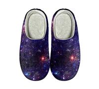 POLERO Galaxy Slippers Outer Space Starry Sky Print Slippers for House Non Slip Fuzzy Sandal Slippers, 40-41EU