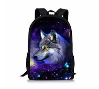 POLERO Galaxy Wolf Backpack for Boys Girls Children Wolf School Bag Children Shoulder Daypack Travel Shoulder Bags