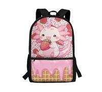 POLERO Girls Backpack Axolotl School Bag Strawberry Ice Cream Rucksack Cute Bookbags for Kids 6-7 Years