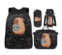 POLERO Girls Backpack with Lunch Box for Elementary: 17" Lightweight Bookbag Set - Reduce Shoulder Pressure for School, Capybara Book Formula, M, Kids Backpack Set