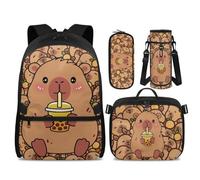 POLERO Girls Backpack with Lunch Box for Elementary: 17" Lightweight Bookbag Set - Reduce Shoulder Pressure for School, Capybara Cute Pattern, M, Kids Backpack Set
