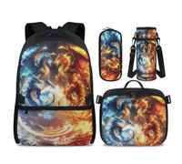 POLERO Girls Backpack with Lunch Box for Elementary: 17" Lightweight Bookbag Set - Reduce Shoulder Pressure for School, Dragon Fire, M, Kids Backpack Set