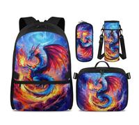POLERO Girls Backpack with Lunch Box for Elementary: 17" Lightweight Bookbag Set - Reduce Shoulder Pressure for School, Dragon, M, Kids Backpack Set