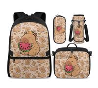 POLERO Girls Backpack with Lunch Box for Elementary: 17" Lightweight Bookbag Set - Reduce Shoulder Pressure for School, Capybara Watermelon, M, Kids Backpack Set
