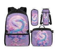 POLERO Girls Backpack with Lunch Box for Elementary: 17" Lightweight Bookbag Set - Reduce Shoulder Pressure for School, Snake Flower Moon, M, Kids Backpack Set