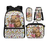 POLERO Girls Backpack with Lunch Box for Elementary: 17" Lightweight Bookbag Set - Reduce Shoulder Pressure for School, Capybara Read Book, M, Kids Backpack Set