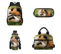 POLERO Guinea Pig Backpack Cute Schoolbags for Kids Travel Bookbag Pencil Storage Bag Pouch Water Bottle Cover Lunch Box Bag Set