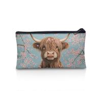 POLERO Highland Cow Pencil Case Back to School Supplies Girls Cherry Blossom Floral Pencil Pouch Slim