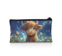 POLERO Highland Cow Pencil Case for Girls Cute Pencil Pouch Slim Pen Box Galaxy Flower Stationery Supplies