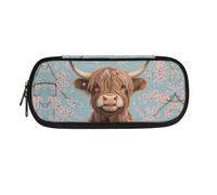 POLERO Highland Cow Pencil Cases for Girls Secondary School Supplies Cherry Blossom Pencil Storage Pouch with Compartments