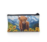 POLERO Highland Cow Pencil Cases for Girls Slim Pencil Pouch Back to School Stuff Sunflower Pen Box