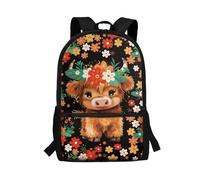 POLERO Highland Cow Rucksack for Girls Back to School Backpacks Cute Bookbags for Kids for Travel