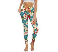 POLERO Hippie Floral Women's Leggings with Pockets Retro Activewear Butt Lift Gym Fitness High Waist Yoga Pants Size L