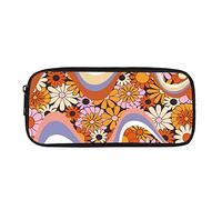 POLERO Hippie Flower Groovy Pencil Case Preppy Aesthetic Stationery Swirl Wavy Floral School Office Pen Bag for Women Girls