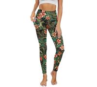 POLERO Holly Berry Poinsettia Yoga Pants Womens Christmas Leggings with Pockets Stretch Tummy Control Yoga Leggings for Party Holiday Size 3XL