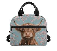 POLERO Insulated Highland Cow Lunch Bags for Women for Work Small Insulated Cool Bag Cherry Blossom Lunchbox