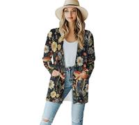 POLERO Long Sleeve Womens Cardigan Cottagecore Floral Mushroom Cardigans Open Front Drape Lightweight Duster Cardigan with Pockets Size 2XL