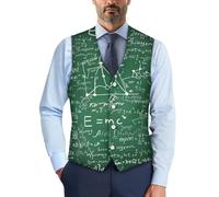 POLERO Math Formula Print Suit Vests for Men Teachers Casual Business Formal Waistcoat Vests Button Up V Neck Dress Vests for School Work Party Size 3XL