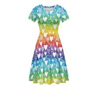 POLERO Rainbow Heart Dress for Women Short Sleeve Casual Dress LGBT Pride Midi Sundress for Summer Size 2XL