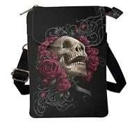POLERO Red Rose Skull Crossbody Bag for Women Gothic Skeleton Messenger Bag Adjustable Cellphone Bag