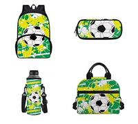POLERO School Bags for Kids Cute Backpack with Lunch Bag Water Bottle Bag Pencil Case, Soccer Green, One Size, Durable