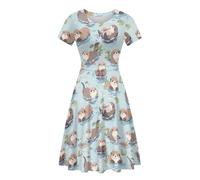 POLERO Sea Otter Dress for Teacher Cute Women Casual Dress Short Sleeve Summer Midi Sundress Size XL