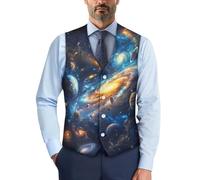 POLERO Solar System Vests for Men Galaxy Dress Waistcoat Vests Casual Button Down V Neck Business Vests for Work Office Size L