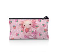 POLERO Strawberry Axolotl Pencil Case for Girls Cute Pencil Pouch Slim Cute Kids Pen Box for Back to School